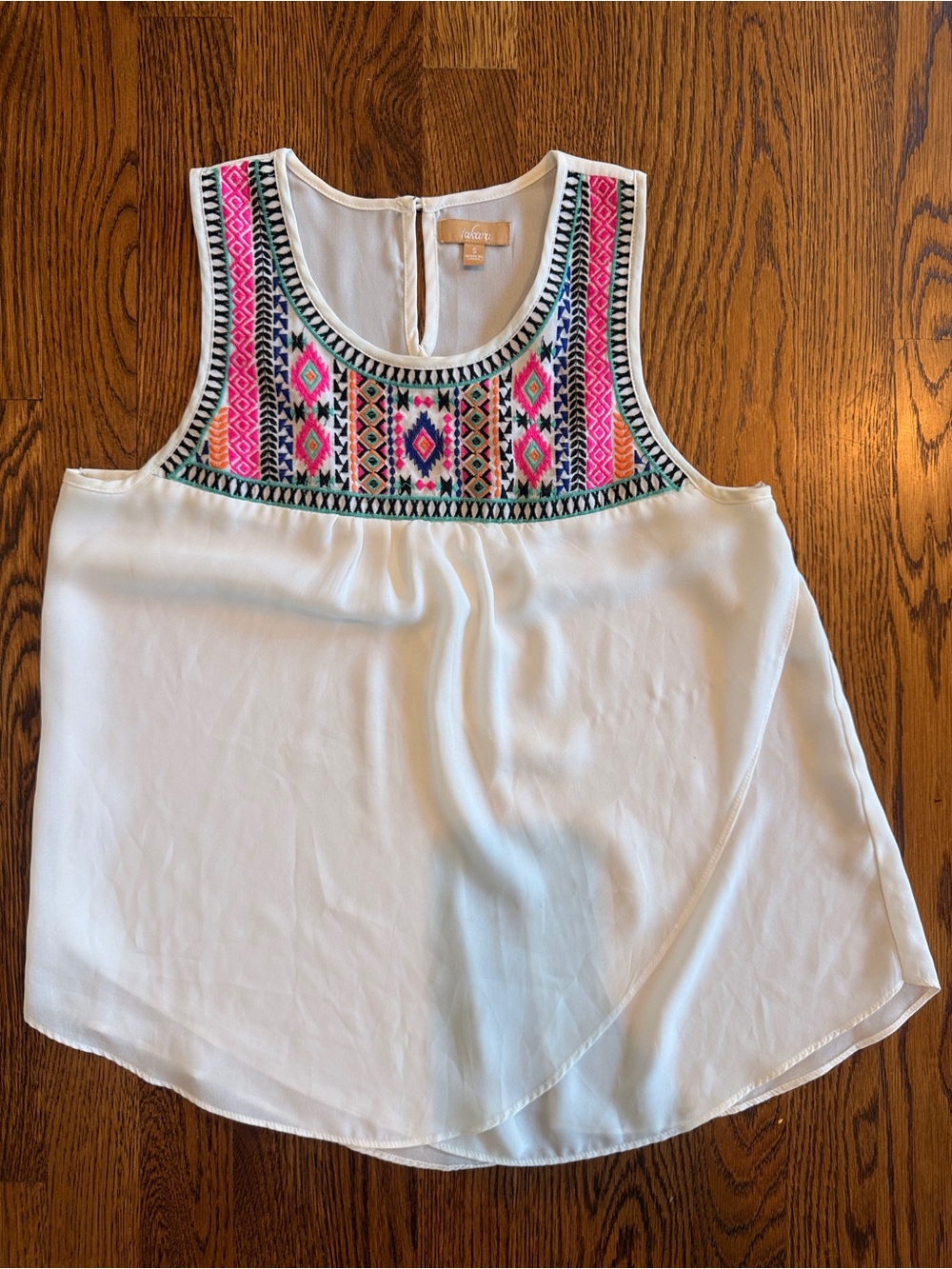 Sleeveless White Embroidered Yoke Top festival, western, small